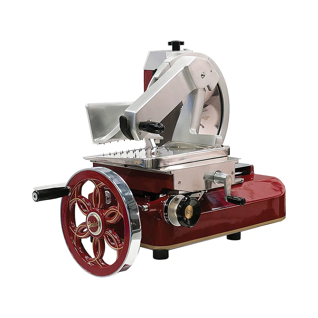 Berkel 330M-STD Flywheel Meat Slicer, 13" Chromium-Plated Knife, Automatic Feed, Steel & Aluminum, Red, NSF Certified
