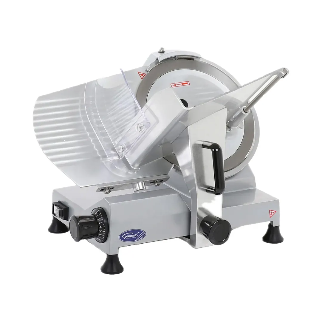 General GSE012 - Manual Gravity Feed Meat Slicer, 12" Blade, 1/3 HP Electric, 308 RPM, Anodized Aluminum, 250W, Belt Drive