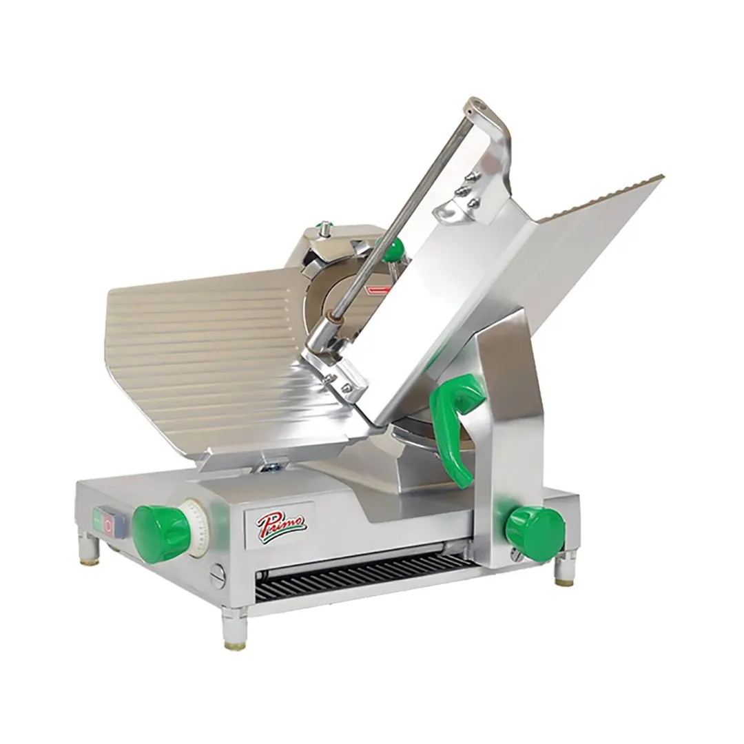 Primo PS-12D Meat Slicer - 12" Blade, Belt-Driven 1/2 HP Motor, Anodized Aluminum Housing, Ring Guard, cETLus Certified