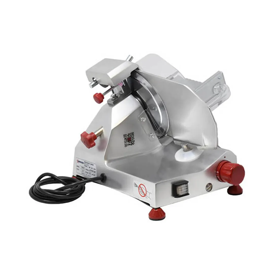 Omcan USA 13607 Meat Slicer – 8” Carbon Steel Blade, Manual Gravity Feed, Belt Drive, 1/5 HP 110V, Anodized Aluminum
