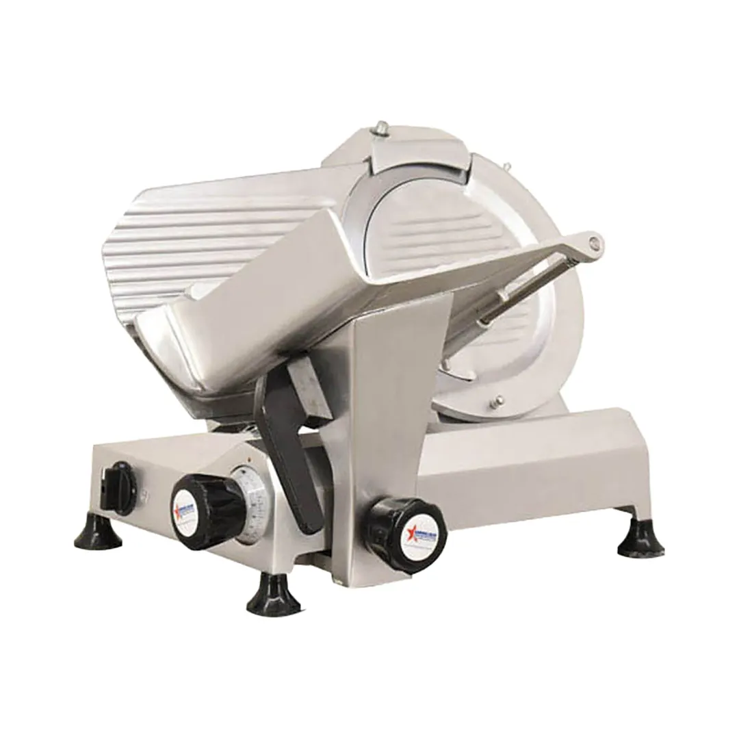 Omcan USA 13625 Meat Slicer – 11” Carbon Steel Blade, Belt-Driven Gravity Feed, Aluminum, .35 HP, 110V, NEMA 5-15P