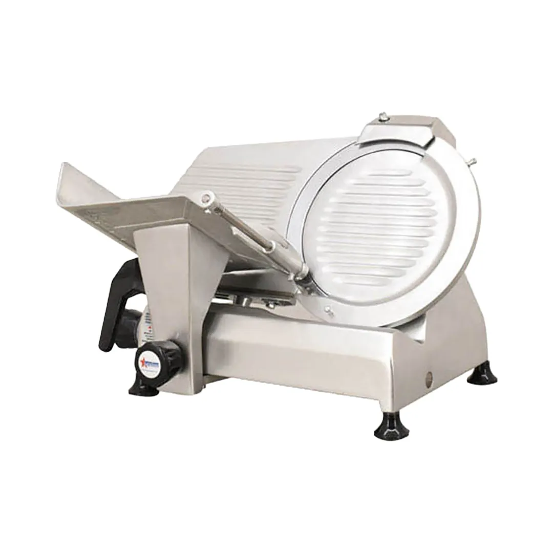 Omcan USA 13628 Meat Slicer – 12” Carbon Steel Blade, Belt‑Driven, Gravity Feed, 1/3 HP, 120V, Aluminum Body