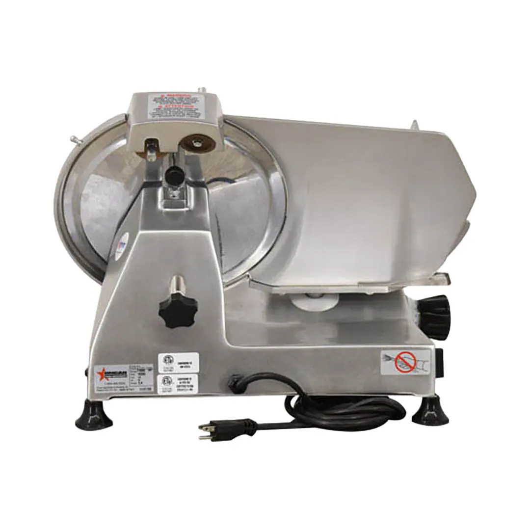 Omcan USA 13628 Meat Slicer – 12” Carbon Steel Blade, Belt‑Driven, Gravity Feed, 1/3 HP, 120V, Aluminum Body