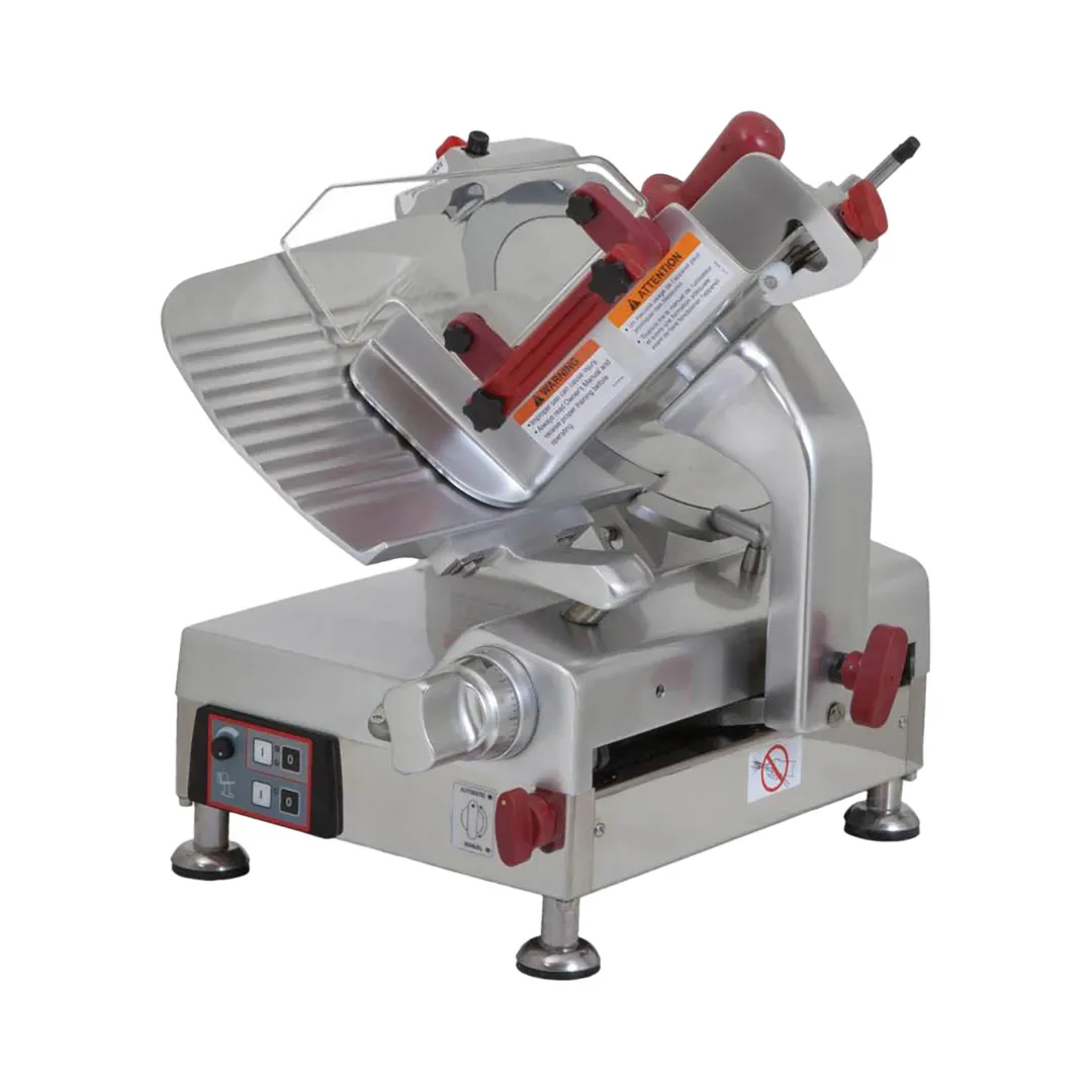 Omcan USA 13654 - 12" Carbon Steel Meat Slicer, Belt Driven, 1/2 HP Motors, Anodized Aluminum Body, NSF