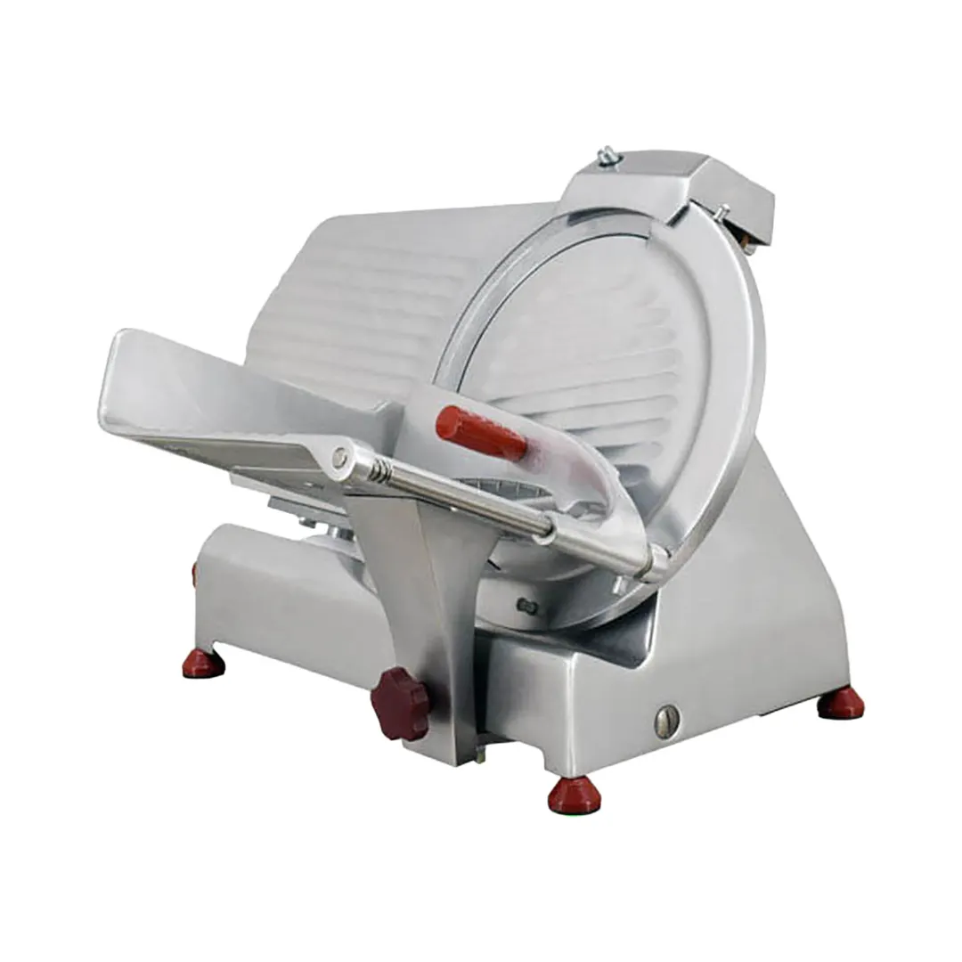 Omcan USA 21624 Meat Slicer – 12" Carbon Steel Blade, Manual Belt, Gravity Feed, 1/3 HP, 120V, Aluminum Body, Italy
