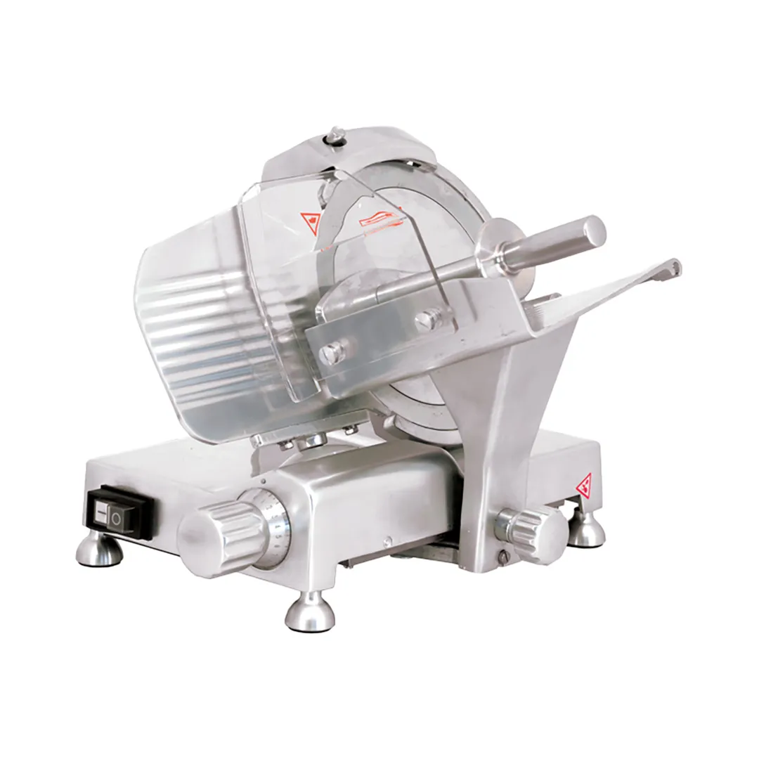 Omcan USA 41710 - 9" Belt-Driven Commercial Meat Slicer, 1/6 HP Electric Motor, Angle/Gravity Feed, Blade Locker