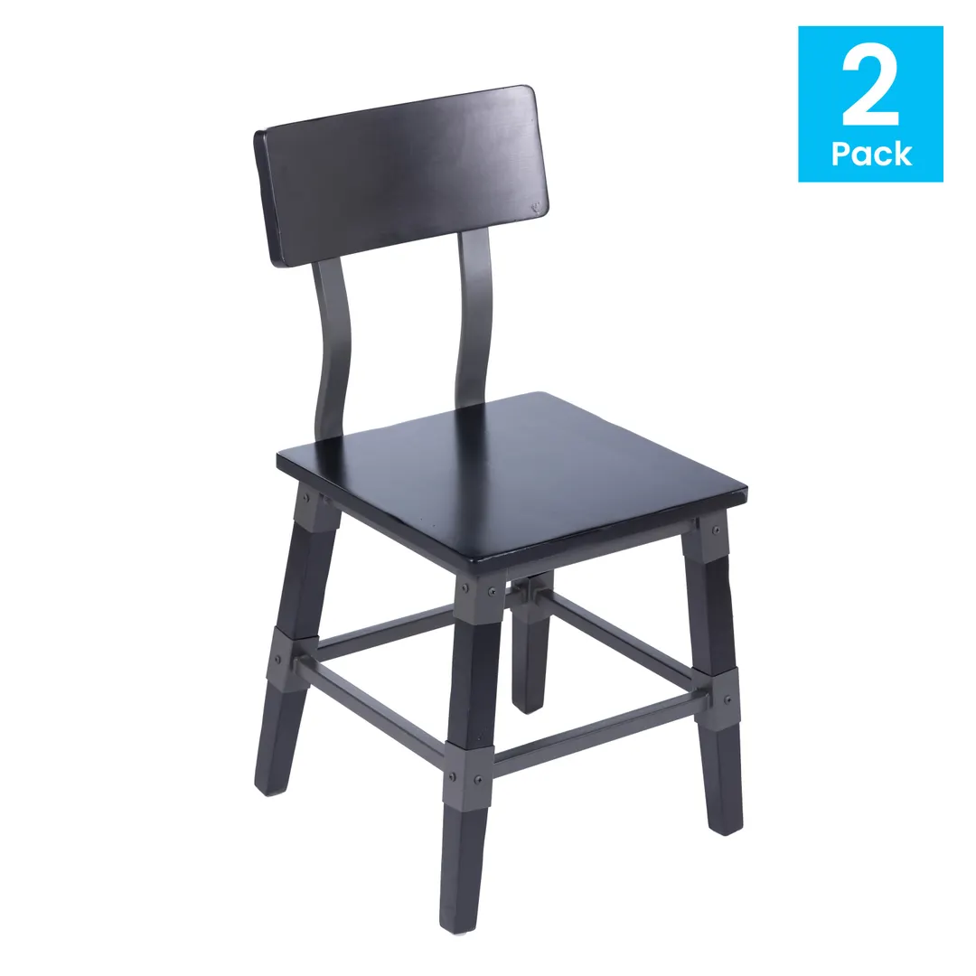 Flash Furniture 2-XU-DG-W0236-BLK-GG Rustic Black Beechwood Dining Chair, 500 lb, Wood Back & Seat, Set of 2