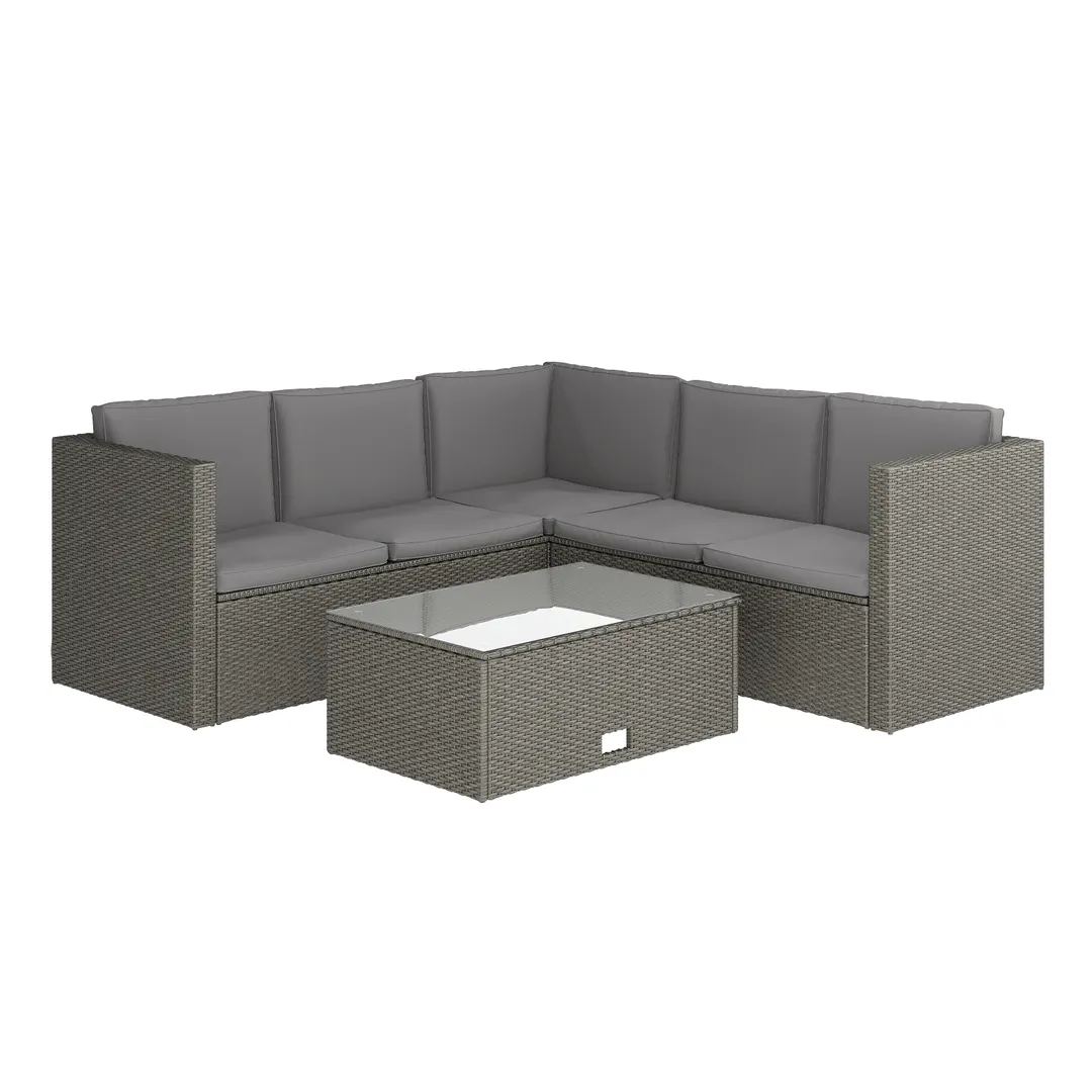 Flash Furniture BN-WS404-GY-GY-GG L-Shaped Gray Rattan Sectional Sofa with Coffee Table, UV-Resistant Cushions, Tempered Glass Top