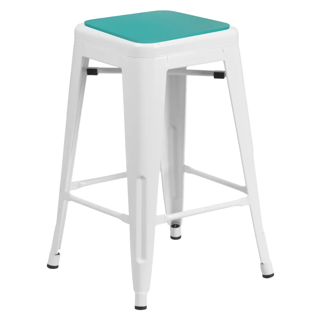 Flash Furniture CH-31320-24-WH-PL2M-GG Kai Backless Stacking Bar Stool, 500 lb, Counter Height, Galvanized Steel Frame, Mint Green Poly Resin Seat