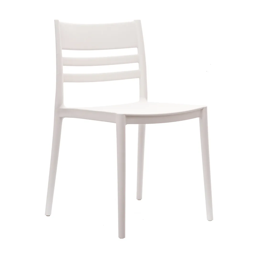 Flash Furniture DHF-317-APP-WH-GG Stackable Patio Chair, White Resin Frame, Slatted Backrest, Non-Slip PVC Floor Glides