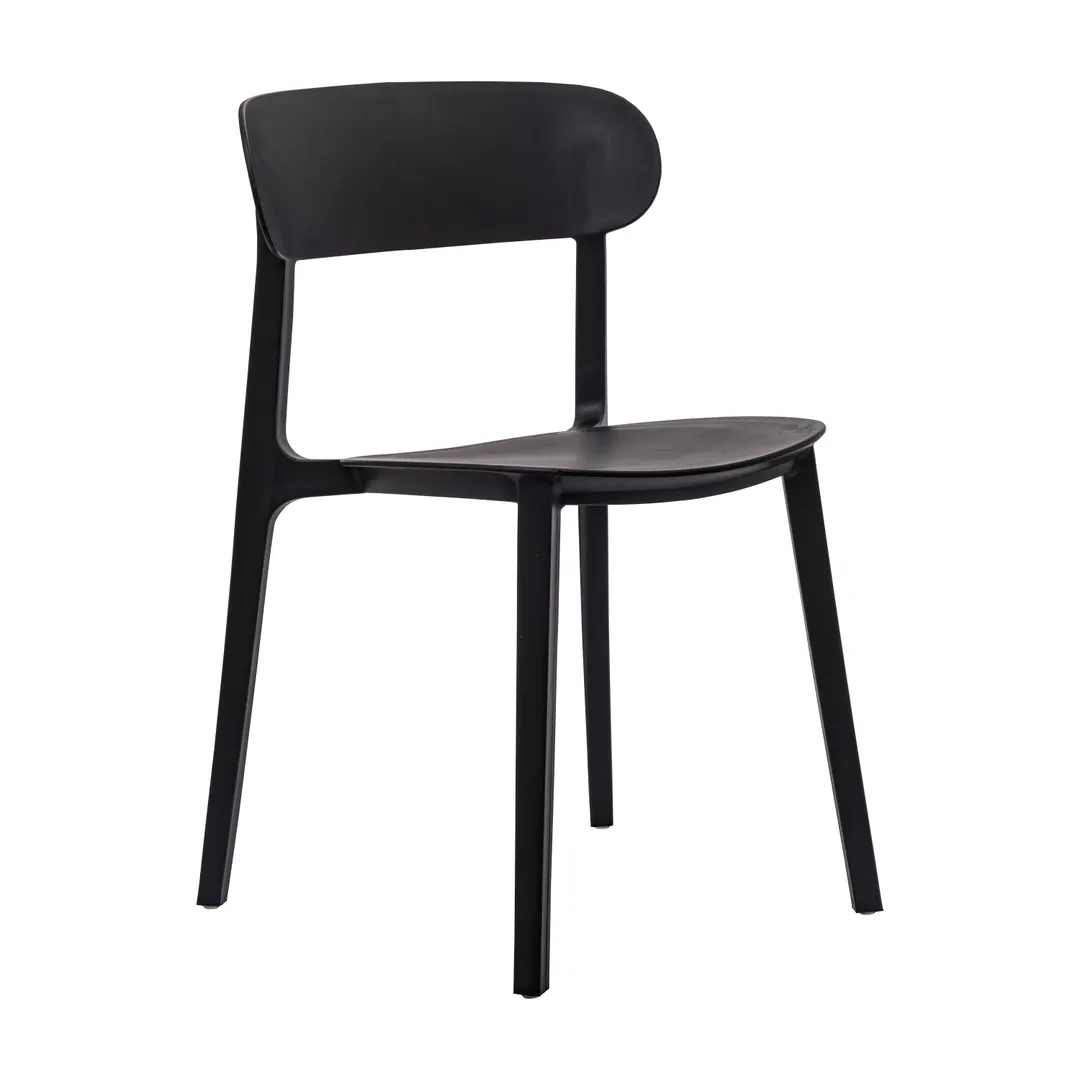 Flash Furniture DHF-340-APP-BLK-GG Stackable Patio Chair, Curved Backrest, High Grade Resin, Black, Non-Slip PVC Floor Glides