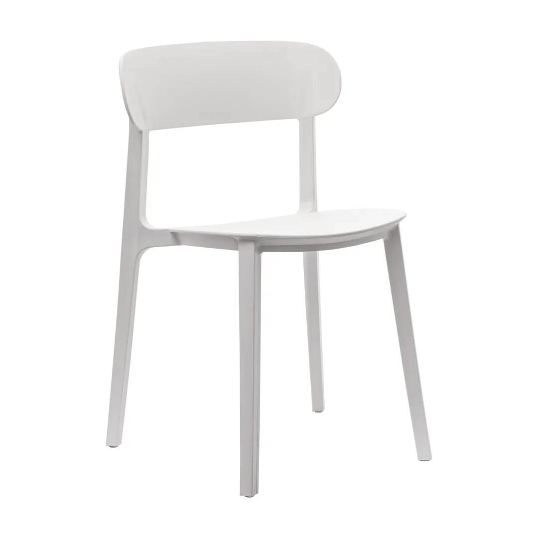 Flash Furniture DHF-340-APP-WH-GG Stackable Patio Chair, White Resin Frame, Curved Backrest, Non-Slip PVC Floor Glides