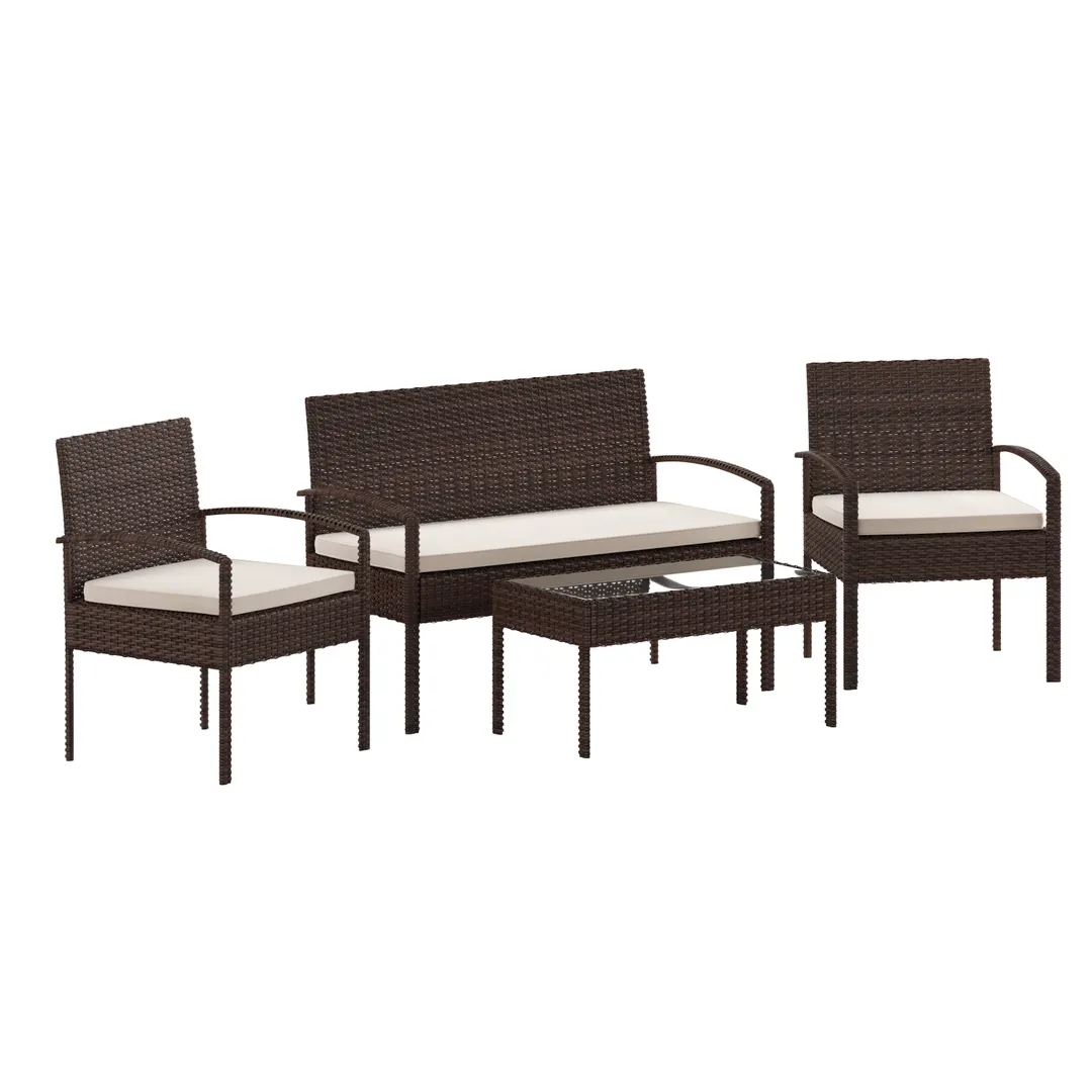 Flash Furniture JJ-S312-BNBG-GG 4-Piece Outdoor Patio Set with Beige Cushions, Rattan Wrapped Finish, 30"H Chairs and Sofa