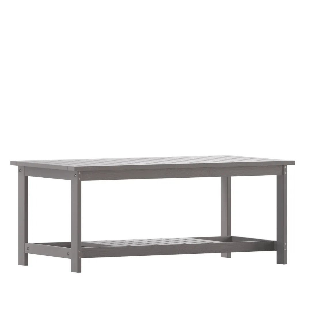 Flash Furniture JJ-T14022-GY-GG Charlestown Adirondack Rectangular Resin Coffee Table, Gray, 72-96D