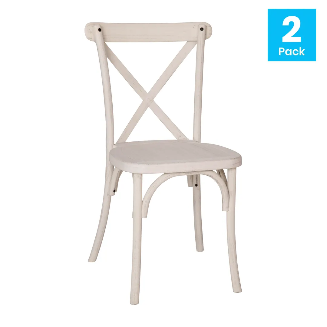 Flash Furniture RESXB-WHITE-2 White Resin X-Back Restaurant Chair, Stackable 8 High, Wood Seat & Back