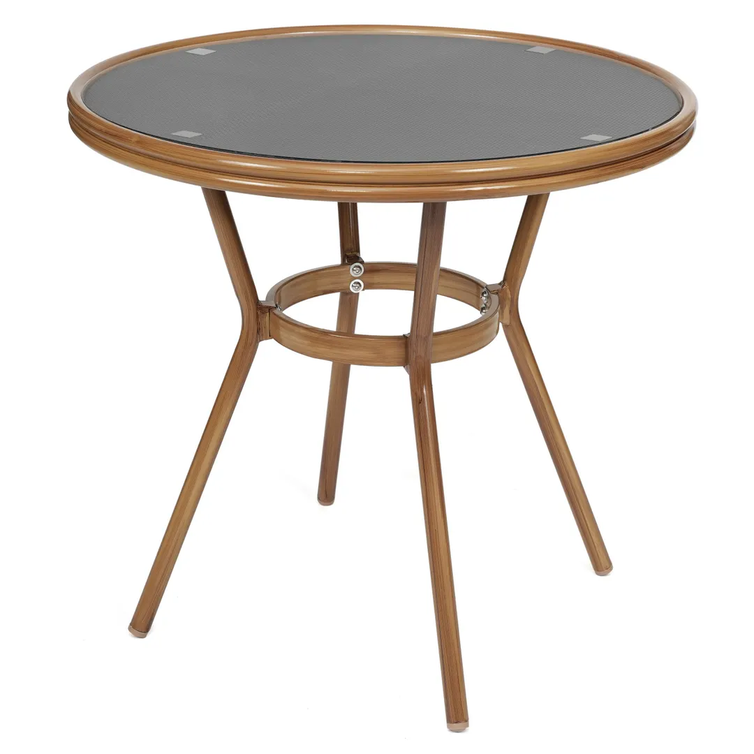 Flash Furniture SDA-AD641011-80-BK-NAT-GG 31.5 Round Marseille Bistro Table, 200 lb Capacity, Black Textilene, Bamboo Print Aluminum Frame, Natural Finish