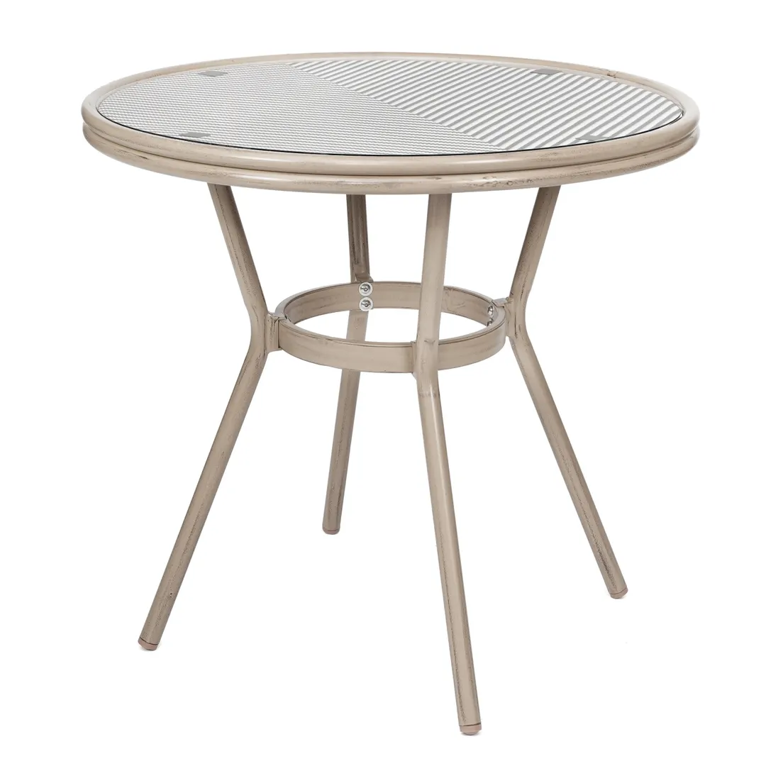 Flash Furniture SDA-AD641011-80-BLKWH-LTNAT-GG Marseille Round Bistro Table, 31.5 Dia., 200 lb, Black/White Textilene, Bamboo Print Aluminum Frame