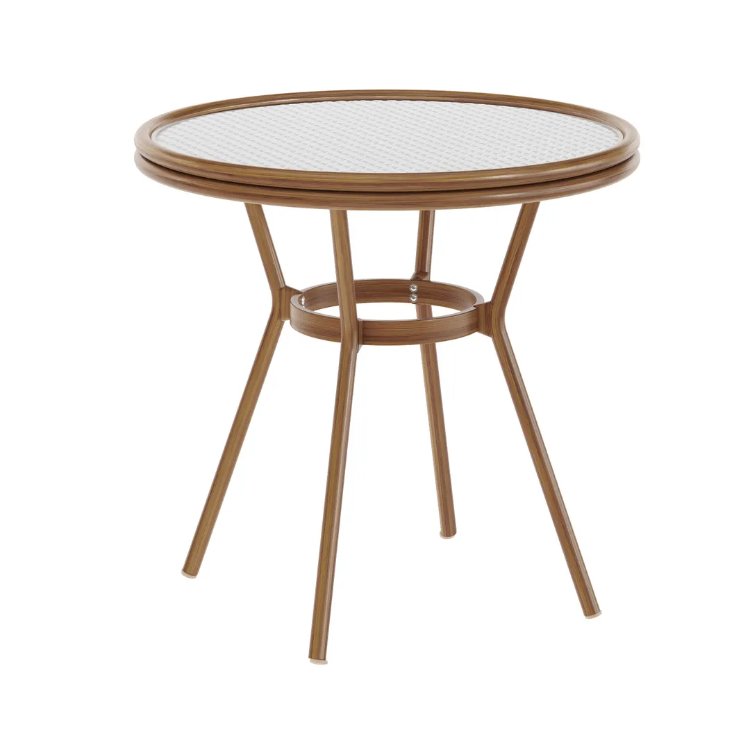 Flash Furniture SDA-AD641012-80-WHGY-NAT-GG 31.5" Round Outdoor Bistro Table, 200 lb. Capacity, White/Gray PE Rattan, Natural Finish