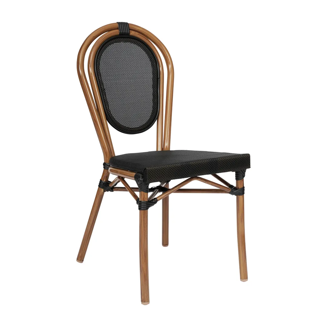 Flash Furniture SDA-AD642002S-TXT-BK-NAT-GG Marseille Bistro Stacking Chair, 400 lb, Thonet Style Back, Wood Seat, Natural/White PE Rattan