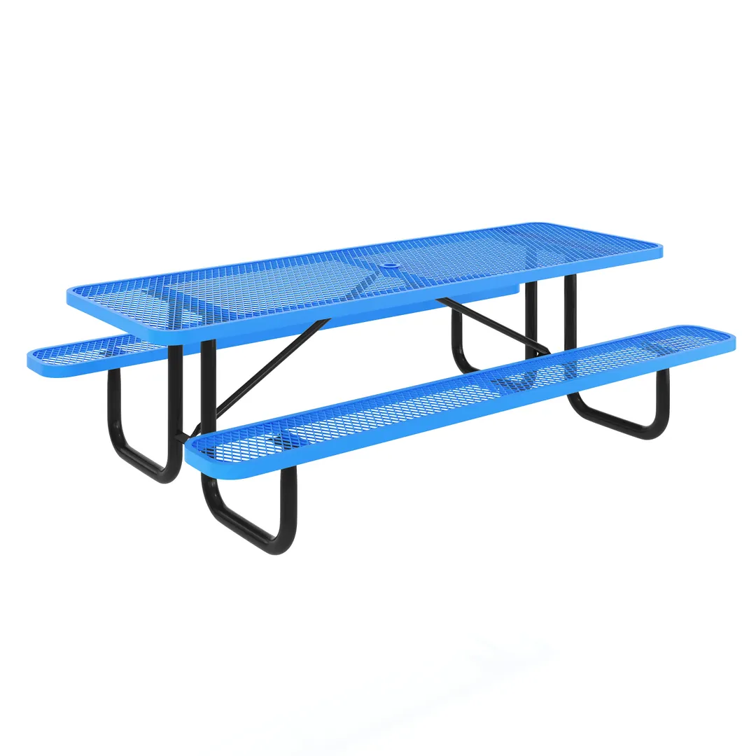 Flash Furniture SLF-EML-96-BL-GG 6-Person Rectangular Outdoor Picnic Table, 8 ft. Expanded Metal Mesh Top, 300 lb. Capacity, Blue Steel Frame