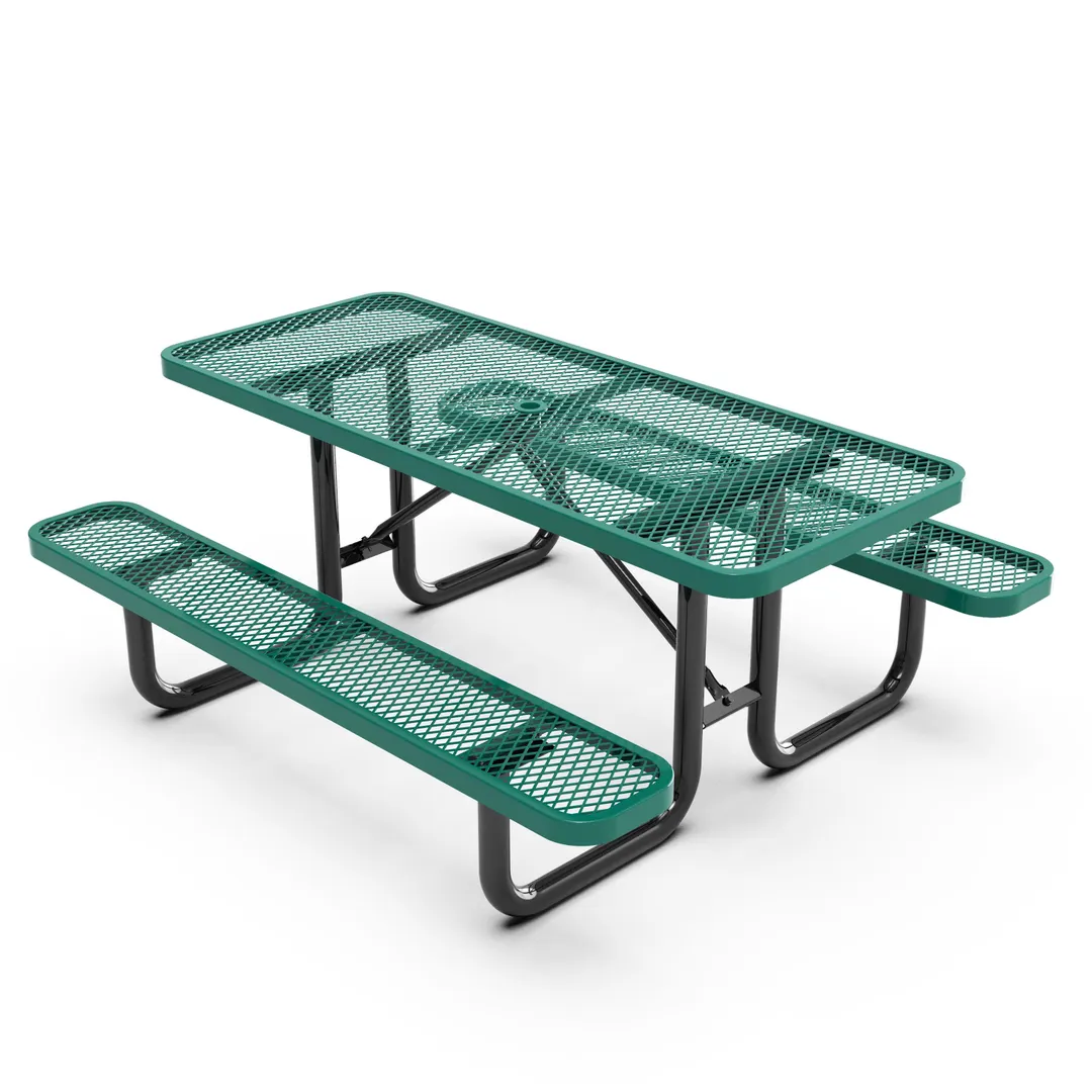 Flash Furniture SLF-EML72-H48L-GN-GG 6ft Outdoor Rectangular Picnic Table, 300 lb. Capacity, Green Mesh Top, Black Steel Frame