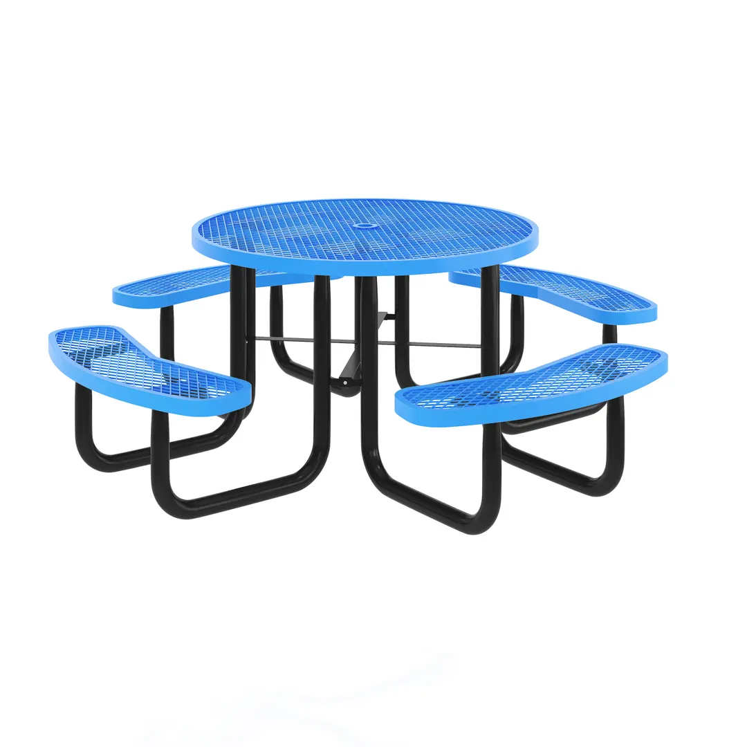 Flash Furniture SLF-EMR46-H60L-BL-GG 46" Round Outdoor Picnic Table, 300 lbs. Weight Capacity, Blue, Expanded Metal Mesh Top