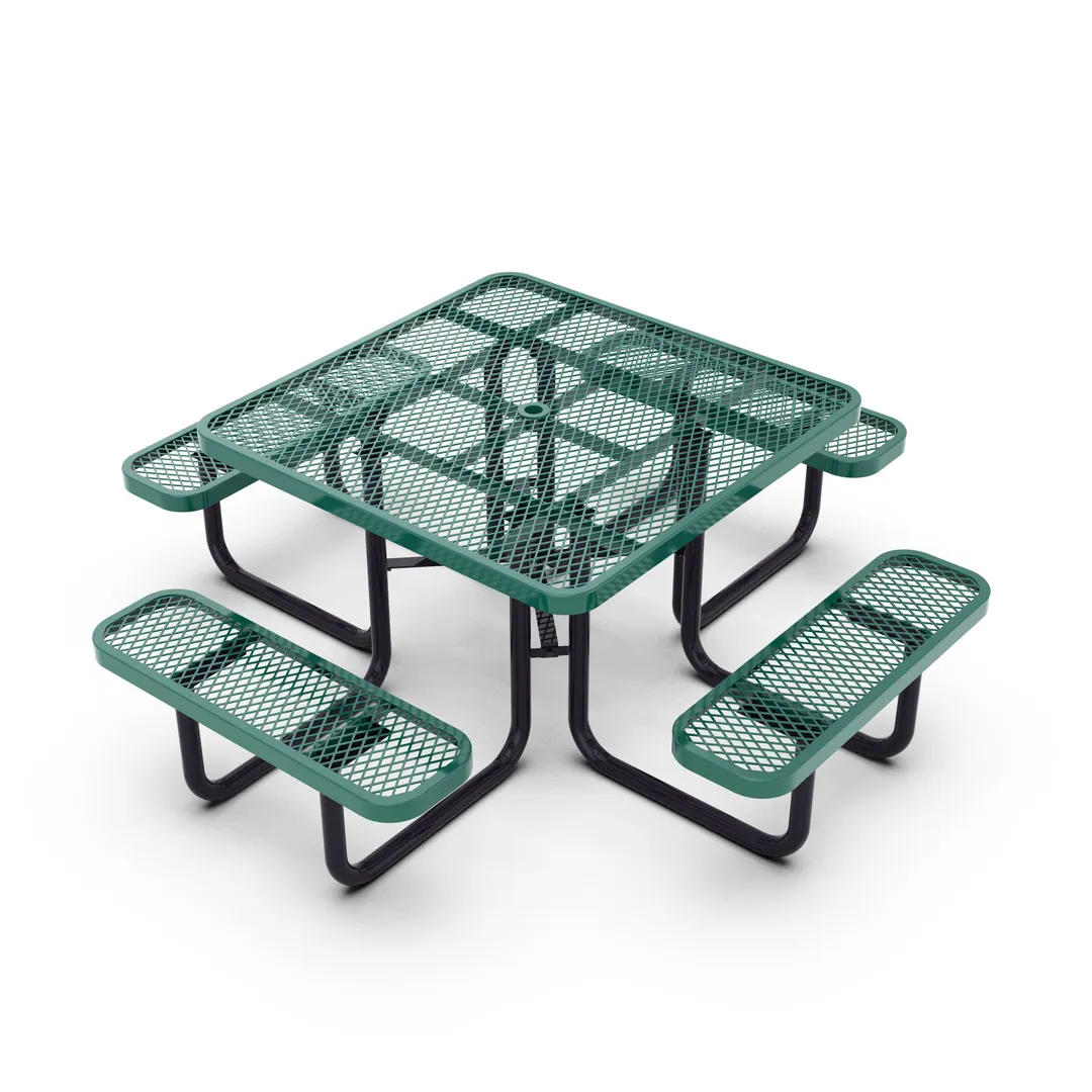 Flash Furniture SLF-EMS46-H60L-GN-GG 46'' Dia. Outdoor Picnic Table, 300 lbs. Weight Capacity, Green Expanded Metal Mesh Top