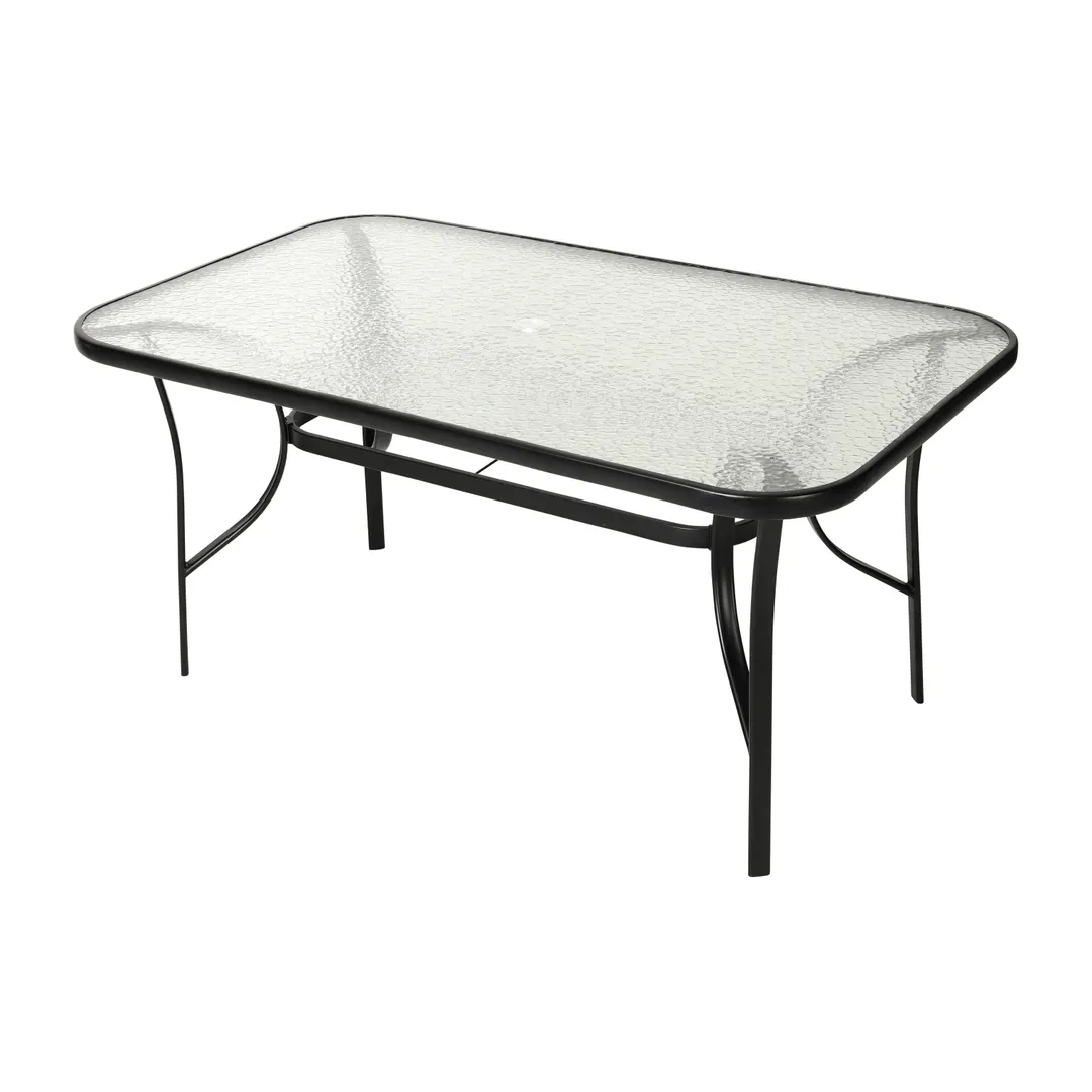 Flash Furniture TLH-SC-094L-BLK-GG Tory Patio Table, 35x59 Rectangular, Black Steel Frame, 5mm Glass Top