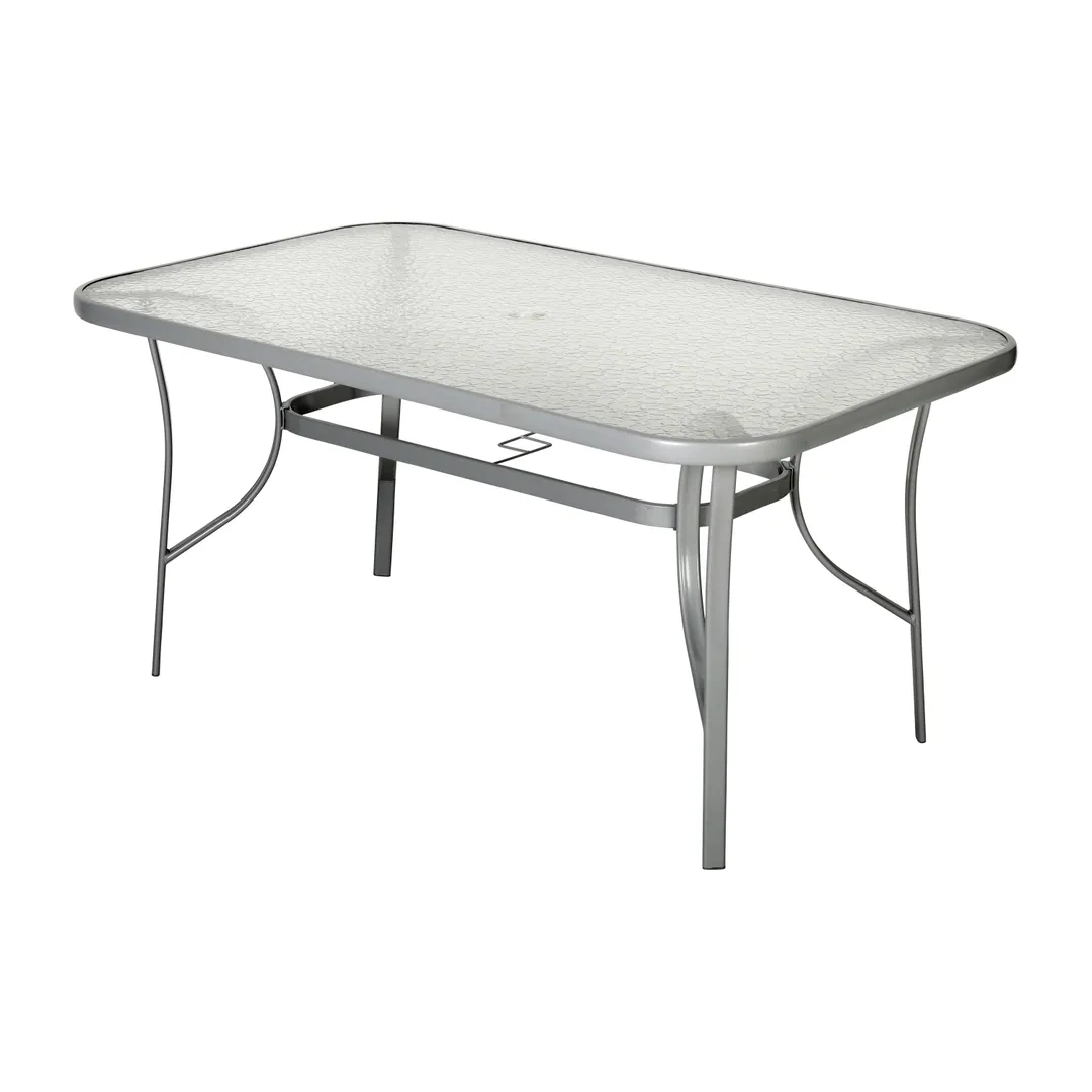 Flash Furniture TLH-SC-094L-SV-GG 35"H Rectangular Outdoor Patio Table, Black Powder Coated Steel Frame, 5mm Clear Glass Top