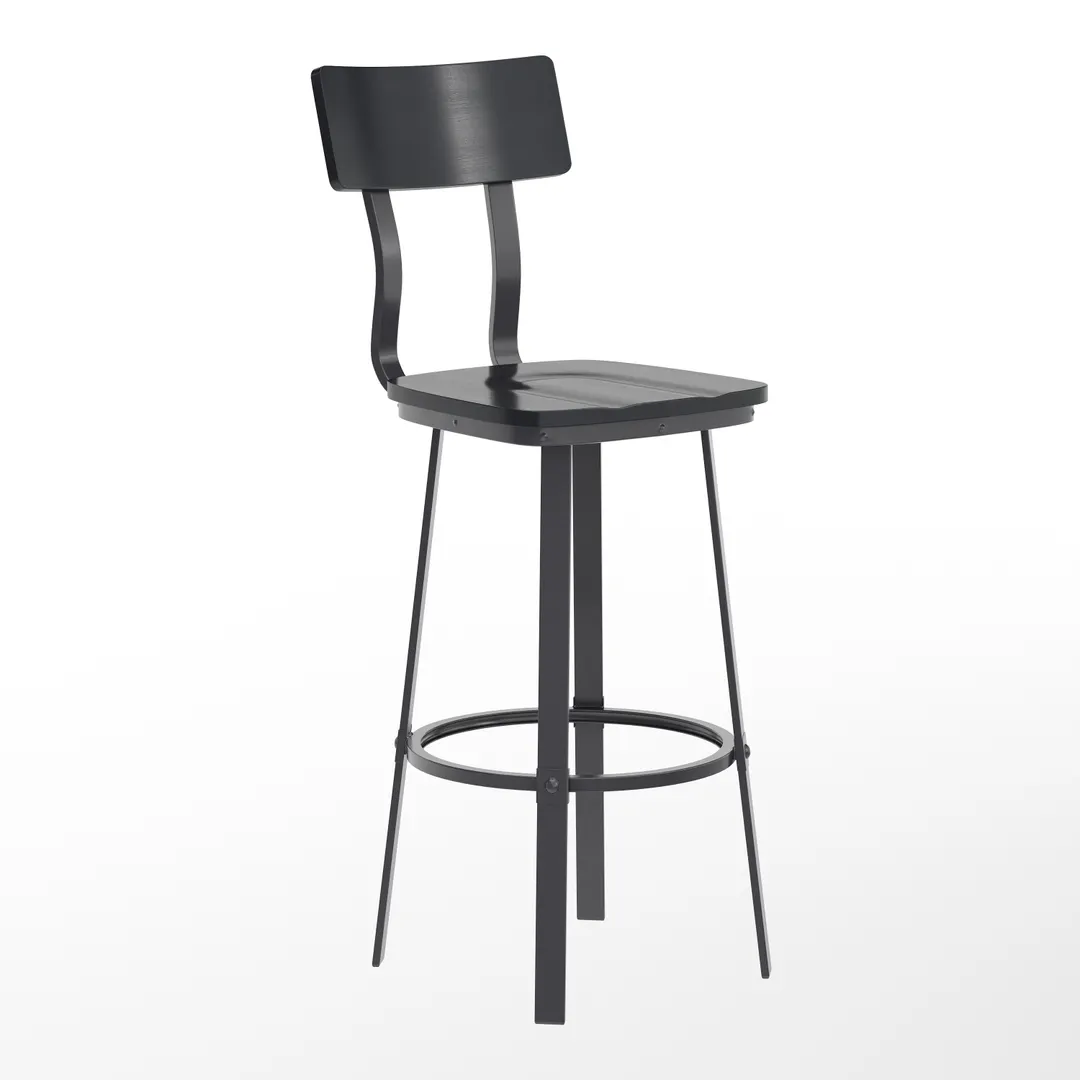 Flash Furniture XU-DG-60582B-BLK-GG Flint Series Black Restaurant Bar Stool with Wood Back and Beechwood Seat
