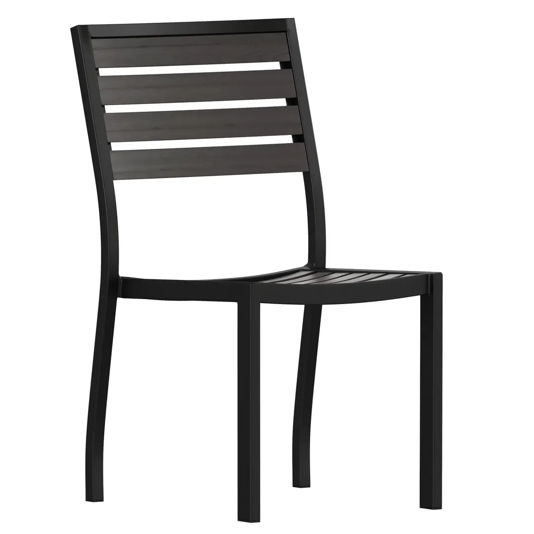Flash Furniture XU-DG-HW6036-GY-GG Gray Outdoor Lark Side Chair, 500 lb, Teak Poly Resin, Wood Back & Seat