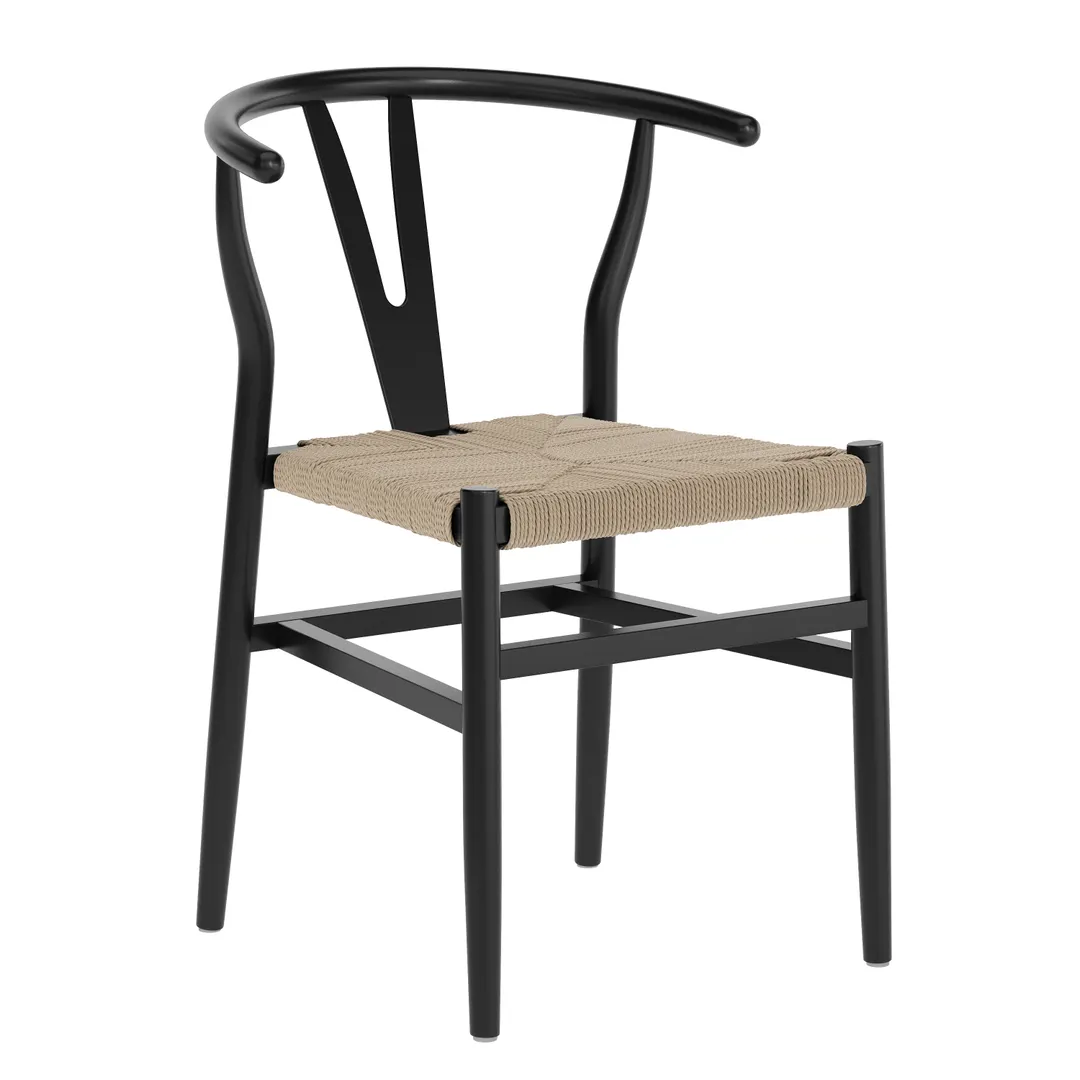 Flash Furniture ZH-8101YS-BLK-NAT-GG Logan Dining Chair, Black Finish, Natural Woven Seat, 400 lb