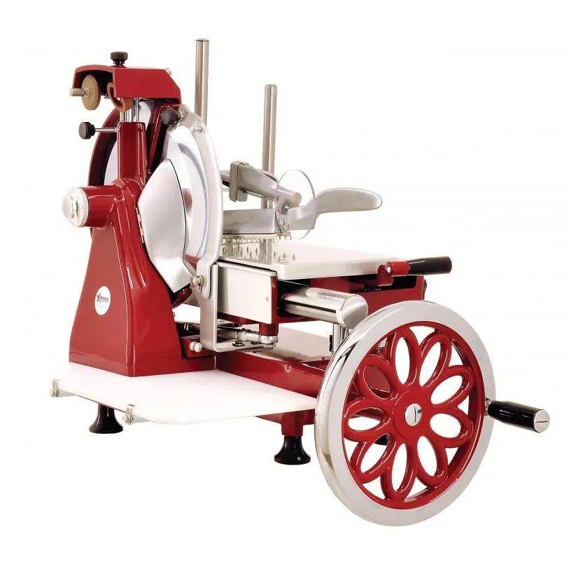 Omcan USA 20387 - Manual Slicer, 14-9/16" Carbon Steel Blade, Stainless/Aluminum Build, Built-in Sharpener, Made in Italy