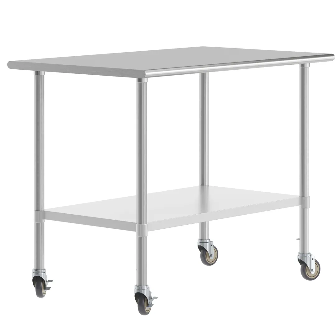 Flash Furniture NH-WT-3048-CAS-GG 72" Open Base Work Table with Undershelf, 18 Gauge Flat Top