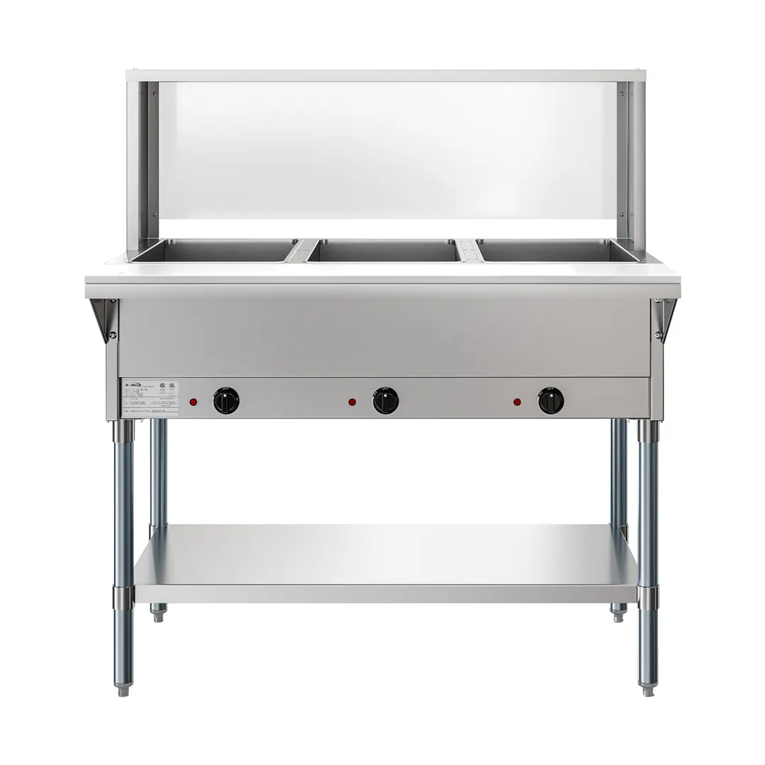 Koolmore KM-OWS-3SG 44" Electric Steam Table with Undershelf and Sneeze Guard, (3) Open Wells