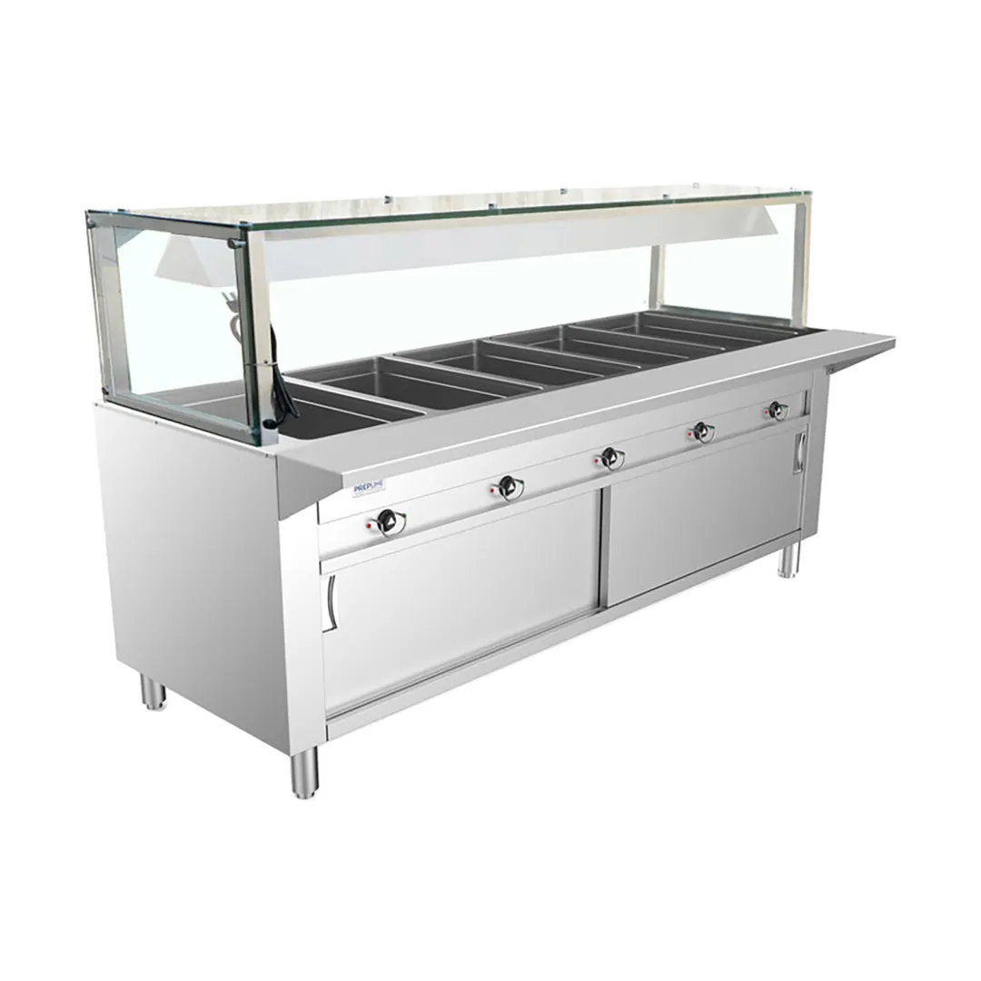 Prepline ESTC74-5S-LT  (5) Pan Sealed Well Electric Hot Food Steam Table with Lighted Sneeze Guard and Enclosed Base
