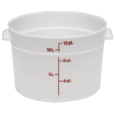 Cambro RFS12148 Round Container, 12 Qt 7‑12 Qt, 14‑7/8" Dia x 8‑3/8" H, Natural White Poly, NSF