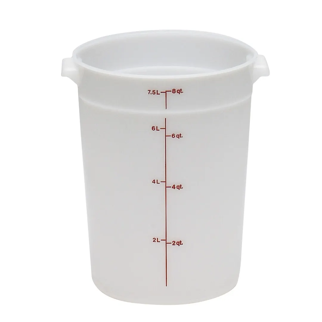 Cambro RFS8148 Round Container, 8 Qt (7‑12 Qt), 9‑15/16" Dia x 10‑7/8" H, White Polyethylene