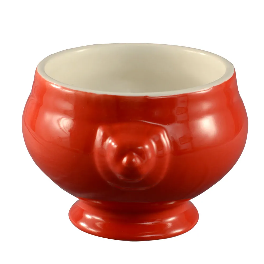 CAC China LN-15-R Tureen, 15 oz, 6-1/4"L x 5-1/4"W x 3-3/4"H, Porcelain, Red/White, Safe - Dozen