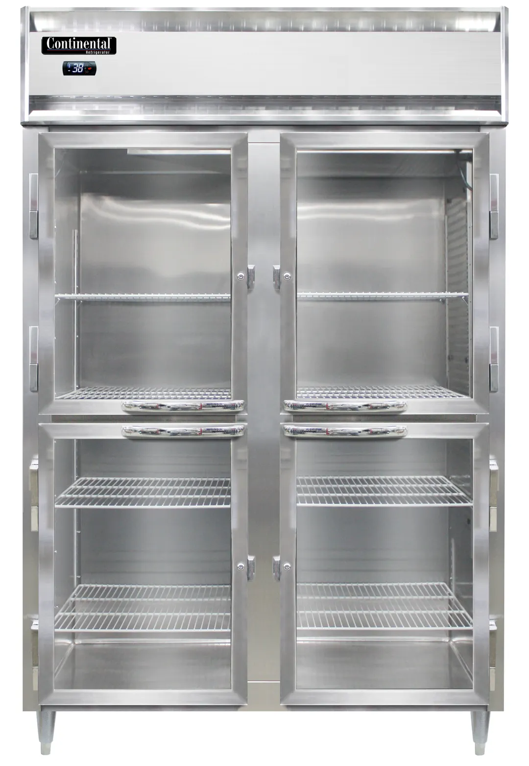 Continental DL2W-SA-PT-HD-GD-SD 2-Section "Half Height" Heated Holding Cabinet, 50 cu ft, Pass-Thru, SS Exterior, Glass & SS Doors