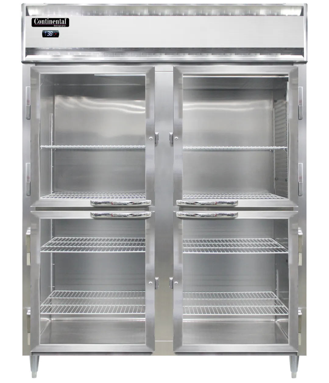 Continental DL2WE-PT-HD-GD-SD 2-Section Heated Holding Cabinet, 52 cu ft, Stainless Steel Front, Aluminum Sides, Half Height Glass & Stainless Steel Doors