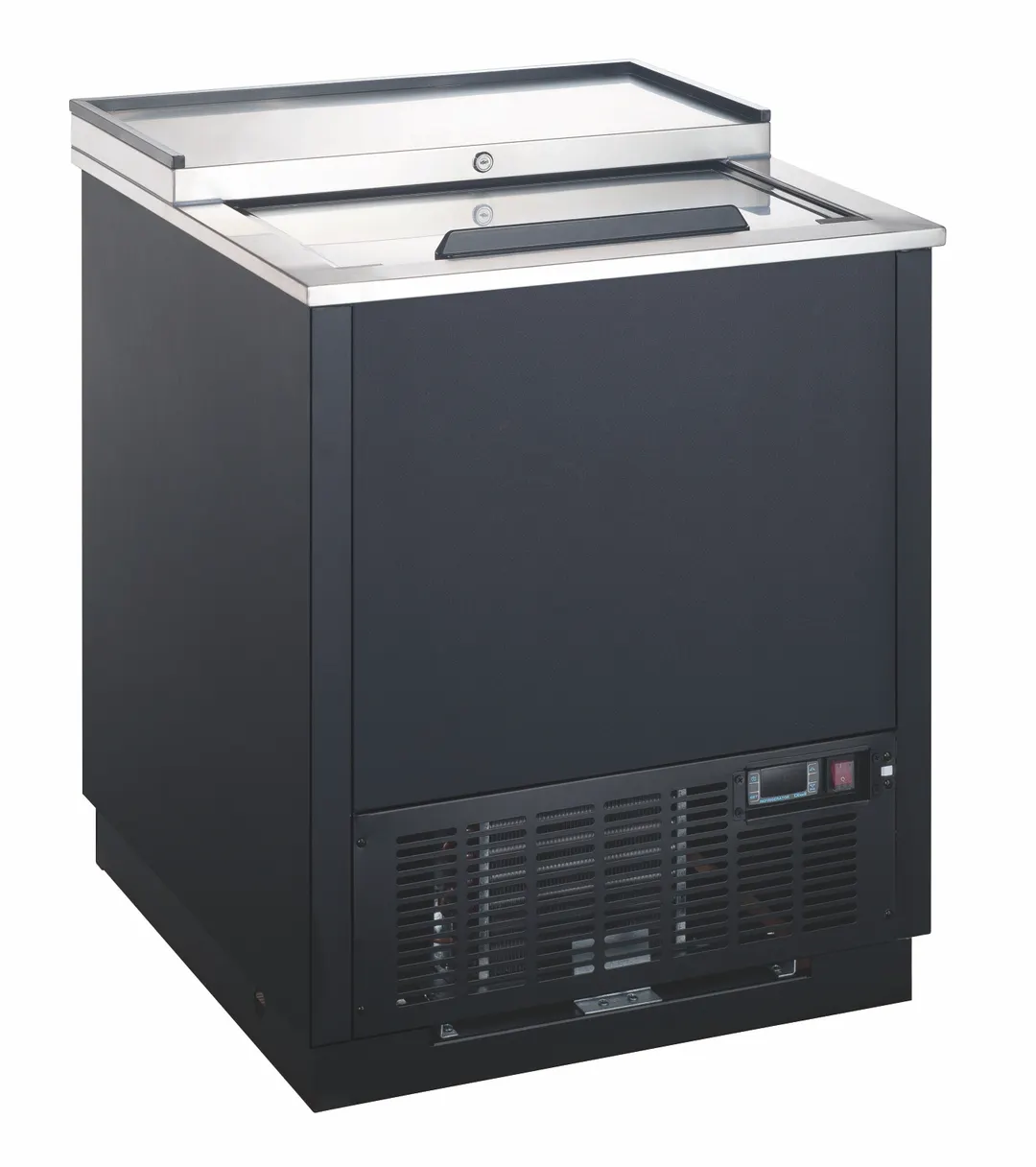 Drago America DRGF25 Bottle Cooler, 4 Cu Ft, 26.4"Wx26.6"Dx34.3"H, Black, Lid, 0-7°F, 1/3 HP 115V