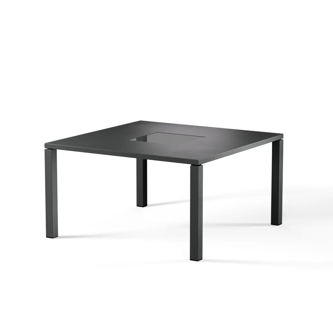 emuamericas E1038 Quadro 55" Square Outdoor Restaurant Table, Steel Top, Steel Legs, E-Coated, PVC Foot Caps