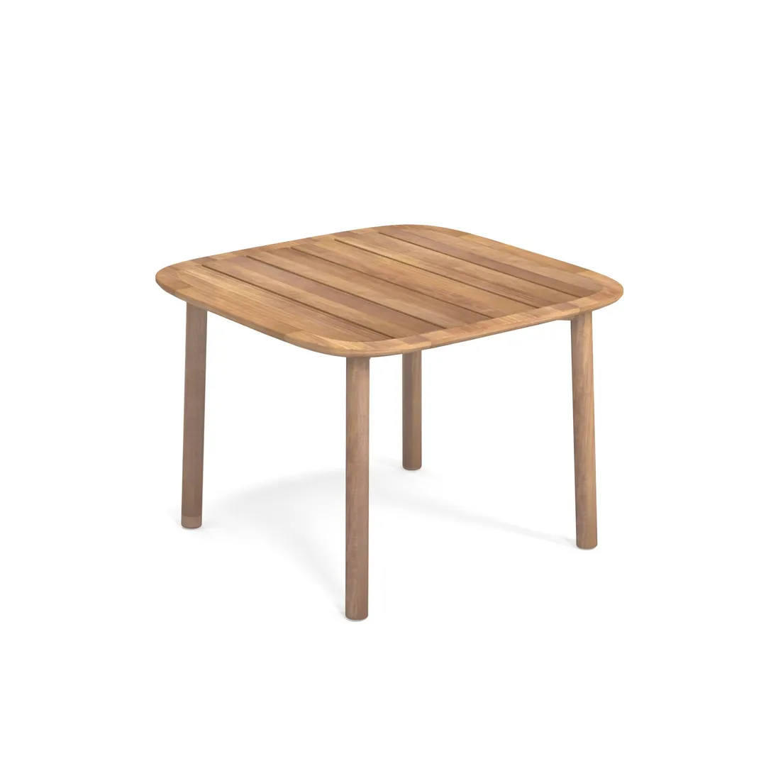 emuamericas E6061 Outdoor Restaurant Table, 42x42, Teak Top, Steel Base, Natural Finish