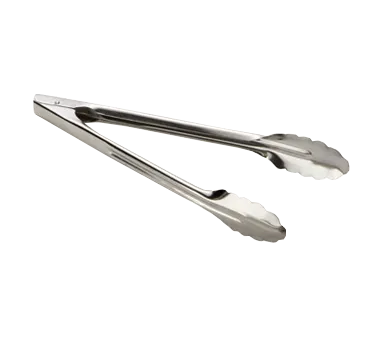 TableCraft Products 2712 Utility Tongs, 12" Stainless Steel, Silver Handle, Dishwasher Safe
