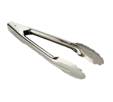 TableCraft 2774 Utility Tongs - 9½" Stainless Steel, Silver Non‑Coated Handle, Dishwasher Safe, 1.2mm