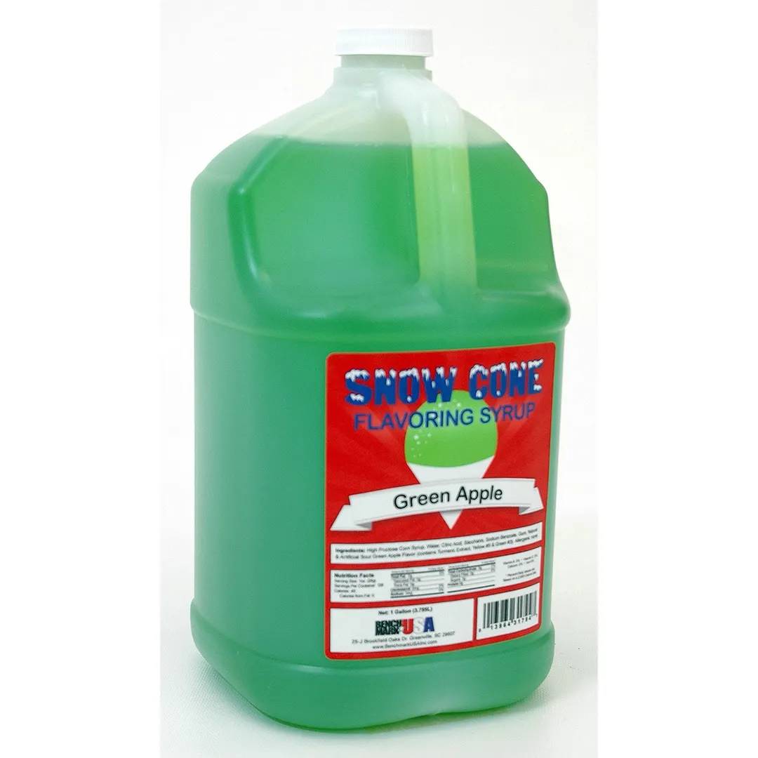 Winco 72009CS Benchmark Snow Cone Syrup, 1‑Gallon Green Apple Flavor, Vibrant Green Color - 4/Case