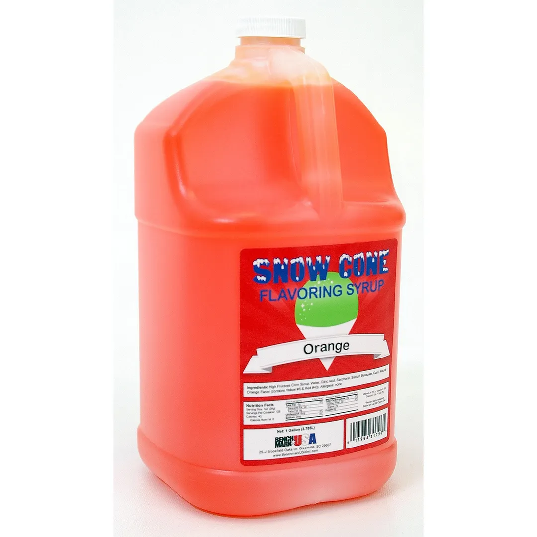 Winco 72011CS Benchmark Snow Cone Syrup, 1 Gallon, Orange Flavor - 4/Case