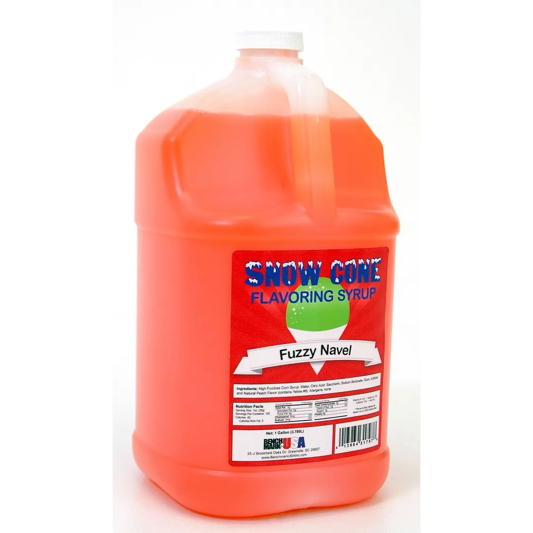 Winco 72012CS Benchmark Snow Cone Syrup, 1 Gallon Fuzzy Navel Flavor, Sweet Syrup - 4/Case