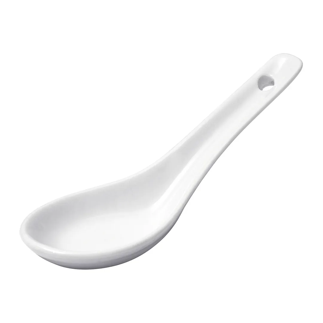Winco ASS-55 Soup Spoon, 5-1/2" L x 2" W x 1/2" H, White Porcelain, 5" Length - 1 Dozen